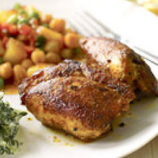 Indian Spiced Meat with Curried Potato Salad and Creamed Spinach