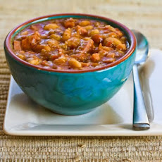 Navy Bean and Refried Bean Stew Recipe with Ham, Leeks, and Tomatoes