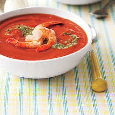 Chilled Tomato Soup with Shrimp and Pesto