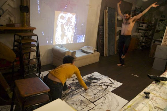 <p>
	Jes Lewitt &amp; David Kallo live charcoal drawing based on motion, with interactive video by Jamie &amp; Annalisa.</p>
