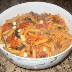 Delicious Penne Vodka With Fresh Mushrooms, Mozzarella, Olives,