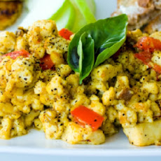 Curried Tofu, Mushroom and Pepper Scramble