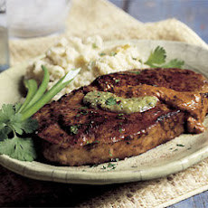 Pan-Fried Steaks with Salsa Verde and Ancho Chili Sauce