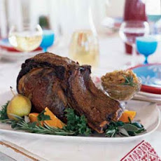 Coriander and Black Pepper-Crusted Rib Roast with Roasted Onions