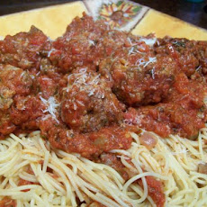That's a Spicy Meatball Parmesan over Spaghetti