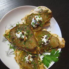 Chicken Paillards with Marinated Pear, Goat Cheese and Almond Slivers