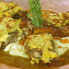 Braised and Roasted Domestic Lamb Shank with Gorgonzola Crust, and Lamb Braising Juices