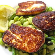 Lemony bean ragout with crispy fried haloumi