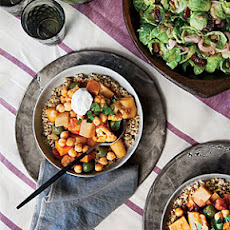 Root Vegetable and Cauliflower Tagine with Parsley Yogurt