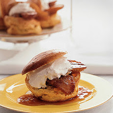 Profiteroles with Whipped Coconut Cream and Caramelized Bananas