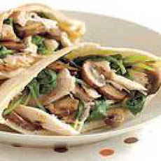 Overstuffed Chicken Pitas with Mushrooms and Wilted Arugula