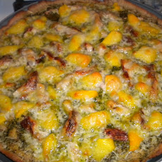 Mint Pesto Pizza with Grilled Chicken, Peaches and Provolone