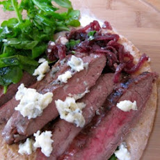 Open Face Steak Sandwich with Red Onion Jam and Blue Cheese