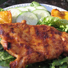 Grilled fruity balsamic chicken with cilantro salad.