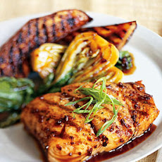 Grilled Halibut, Eggplant, and Baby Bok Choy with Korean Barbecue Sauce