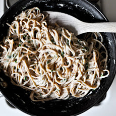 30 Minute Crispy Salmon with Creamy Basil Noodles