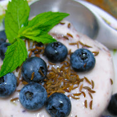 Key lime frozen yogurt with wild Maine blueberries and toasted caraway