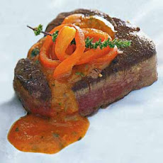 Pan-Seared Filet Mignon with Red Bell Pepper, Tomato, and Basil Sauce
