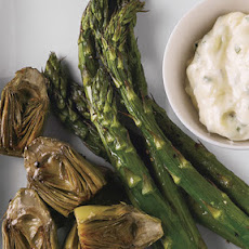 Roasted Asparagus and Baby Artichokes with Lemon-Oregano Aioli