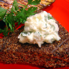 Pepper- Grilled Tuna Steak With Parsley-  Garlic Butter
