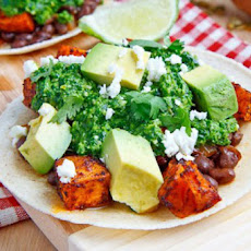 Sweet Potato and Black Bean Tacos with Swiss Chard Pesto