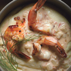 Shrimp Scampi with Quick Preserved Lemon and Fennel on Polenta