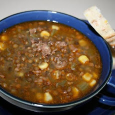 Sausage and Black Lentil Stew
