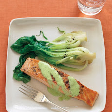 Salmon with Wasabi Sauce and Baby Bok Choy
