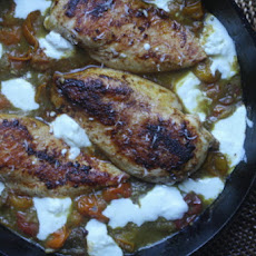 Seared Chicken Breasts with Cherry Tomato Pan Sauce and Fresh Mozzarella
