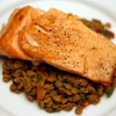 Dinner Tonight: Salmon with Smoked Bacon and Lentil Salad