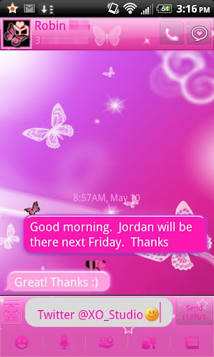 Pink Butterfly theme - GO SMS