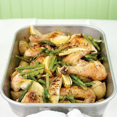 Roast Chicken with Potatoes, Lemon, and Asparagus