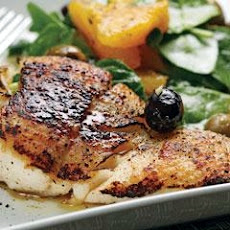 Grilled Halibut With Spinach, Orange & Olive Medley