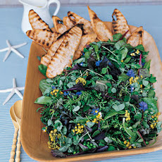 Mixed Greens Salad with Freshly Shelled Peas and Edible Flowers