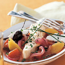 Halibut Steamed with Oranges, Tomatoes, and Olives
