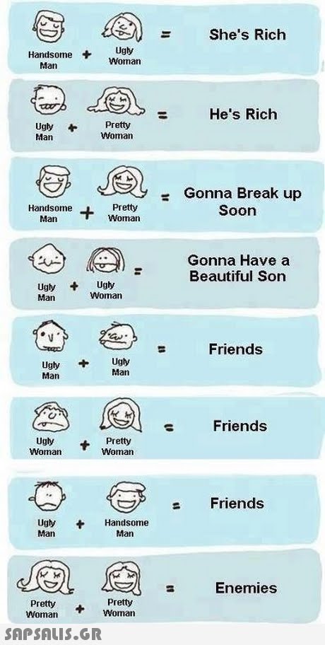 She s Rich Handsome +Ugb He s Rich Ugty Pretty Woman Gonna Break up Soon Pretty HandsomeWoman Man Gonna Have a Beautiful Son 0 Ugy + Ugly Man Friends Ugły + Ugly Man Man s Friends t Pretty s Friends Ugy + Handsome Man s Enemies Pretty Pretty Woman 
