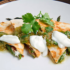 Roast Asparagus and Caramelized Mushroom Quesadillas with Goat Cheese