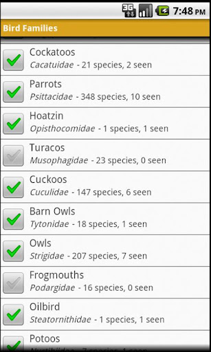 Bird Family ticklist