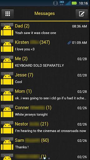 GO SMS Clean Yellow Theme