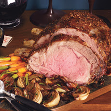 Mustard-Seed-Crusted Prime Rib Roast with Roasted Balsamic Onions