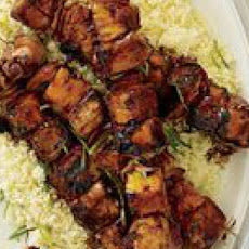 Mahi Mahi Skewers with Ham, Pineapple and Ginger-Soy Glaze