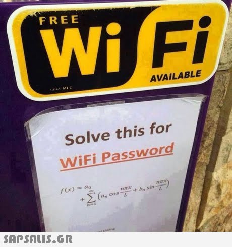 Wi Fi FREE AVAILABLE Solve this for Wifi Password fx) ao 