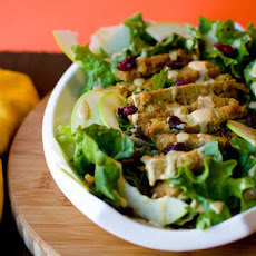 Apple Cranberry Salad with Fried Seitan and Almond Dijon Dressing