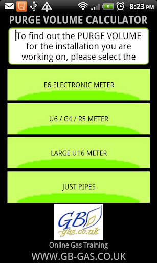 GB Gas Purging Calculator