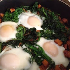 Caramelized Onion, Broccoli Rabe and Sweet Potato Hash