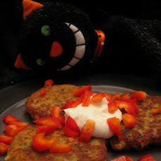 Fava Bean Cakes With Diced Red Peppers and Yogurt