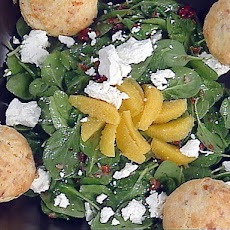 Spinach, Dried Cherry and Goat Cheese Salad with Warm Bacon Dressing