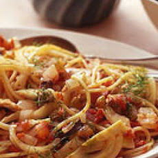 Spaghetti with Sardine-Fennel Sauce and Spinach Salad