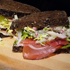 Speck, Frisée, Onion, Radish Butter