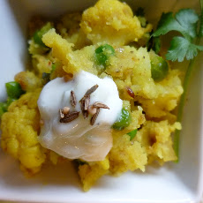 Smashed Indian Potatoes with Lazy Raita